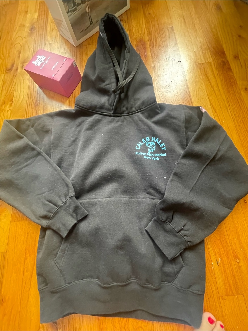 Nordstrom Black Crewneck Hoodie with Teal Chest Logo